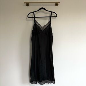 Vintage Berkliff Black Lace Trim Slip Nightgown 100% Nylon